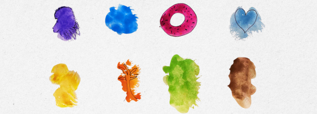 Bunte Farbkleckse auf weissem Papier