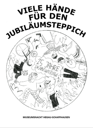Schwarz-Weiß-Skizze zum Jubiläumsteppich der Museumsnacht Hegau-Schaffhausen