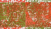 Matthias Mansen - Badende, Spiegelbild, 2024, Farbholzschnitt auf Papier, 28 x 48 cm