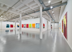 Ausstellungsansicht mit farbintensiven Gemälden von Markus Weggenmann im Kunstmuseum Singen